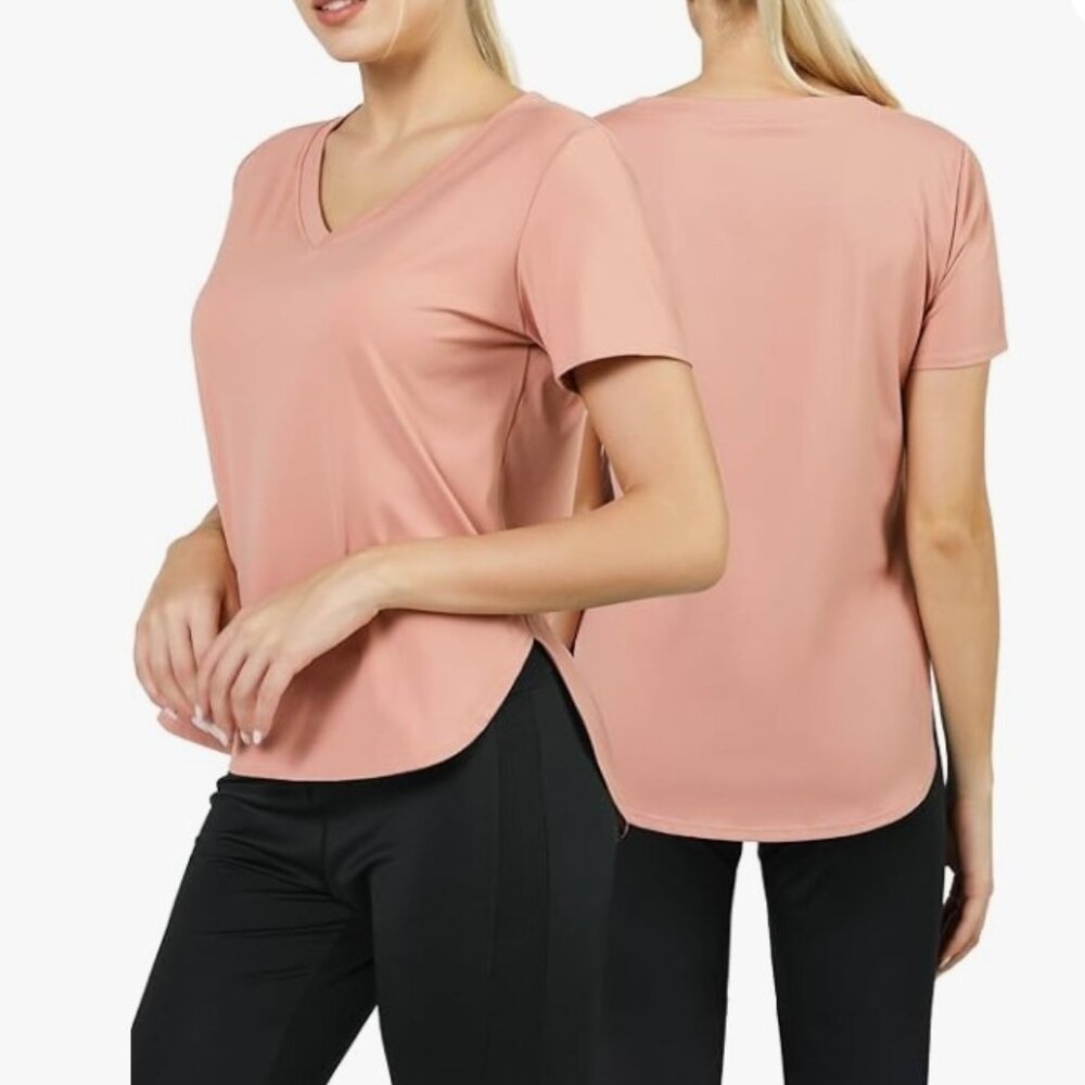 NWT Workout Top, M, short sleeve tennis yoga running T-Shirt UPF 50+ Coral pink